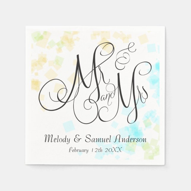 WEDDING Mr and Mrs | Beach Colours Confetti Napkin (Front)