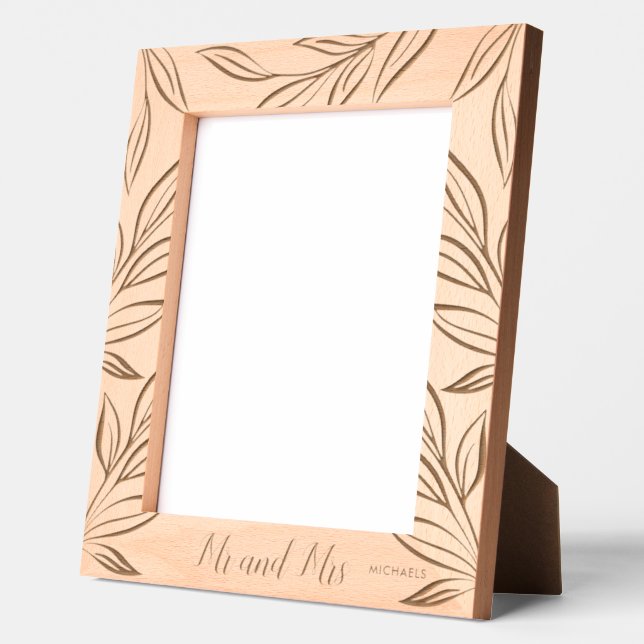 Wedding Mr and Mrs Botanical Personalised Newlywed Etched Frames (Left)