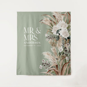 Wedding Mr and Mrs pampas grass modern elegant Tapestry