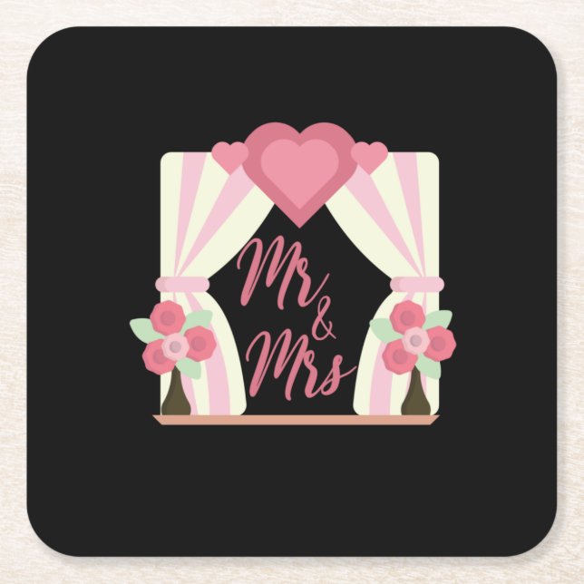 Wedding Mr And Mrs Square Paper Coaster (Front)