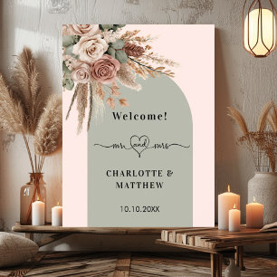 Wedding mr mrs heart pink arch sage green taupe poster