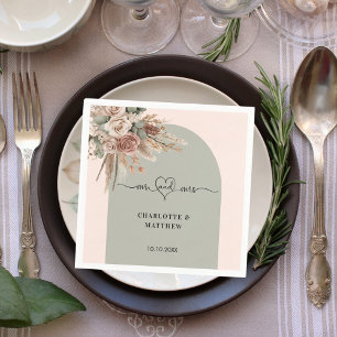Wedding mr mrs heart pink arch sage napkin