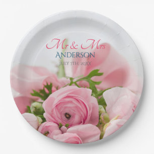 Wedding Mr & Mrs, Last Name, Date Your Photo Paper Plate