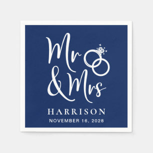 Wedding Mr Mrs Navy Blue Napkin