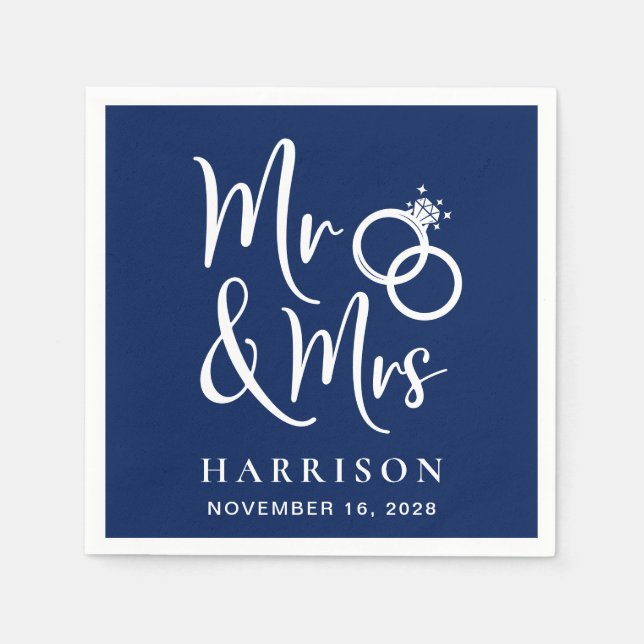 Wedding Mr Mrs Navy Blue Napkin (Front)