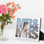 Wedding Mr Mrs Newlywed Photo Plaque<br><div class="desc">Unique and special keepsake photo plaque for newlyweds featuring your wedding day photo in a frame formed by "Mr & Mrs" in large bold typography. Add your first names and wedding date in simple modern typography.</div>