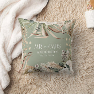 Wedding Mr Mrs pampas eucalyptus modern boho gift  Cushion
