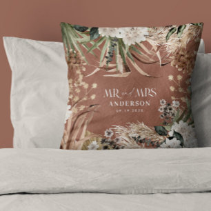 Wedding Mr Mrs pampas eucalyptus modern boho gift Cushion