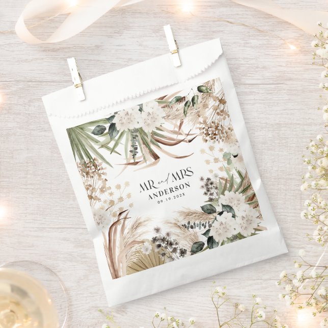 Wedding Mr Mrs pampas eucalyptus modern boho party Favour Bag (Clipped)