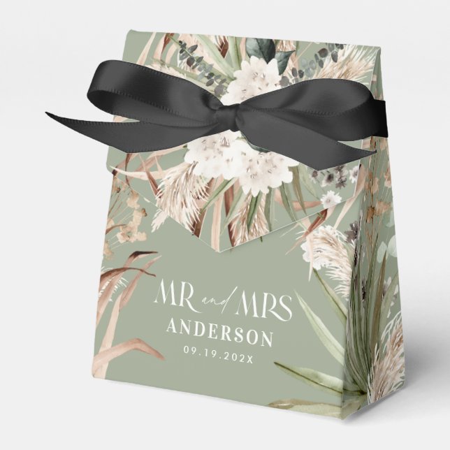 Wedding Mr Mrs pampas eucalyptus modern boho party Favour Box (Front Side)
