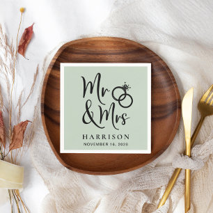 Wedding Mr Mrs Sage Green Napkin