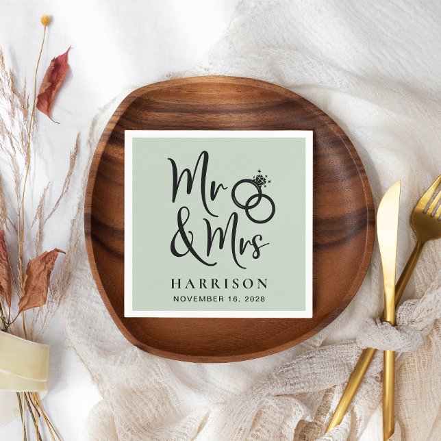 Wedding Mr Mrs Sage Green Napkin (Creator Uploaded)