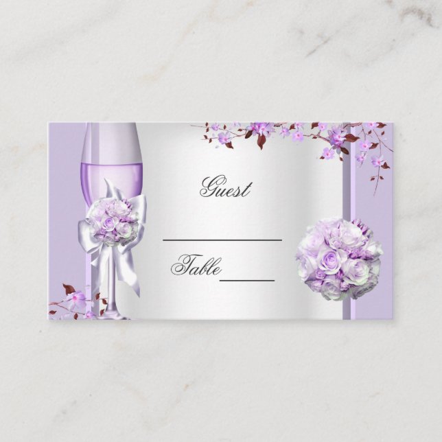 Wedding Name Place Lavender Purple Lilac 4 Place Card (Front)