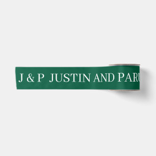 WEDDING NAME SIMPLE STYLISH MODERN DARK GREEN SATIN RIBBON