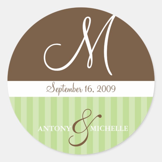 Wedding Names and Date Monogram Classic Round Sticker (Front)