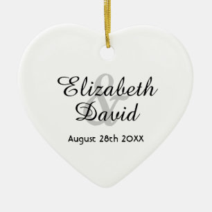 Wedding names date white ceramic ornament