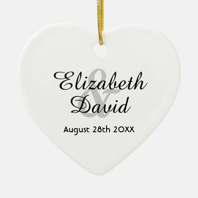 Wedding names date white ceramic ornament (Front)