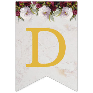 Wedding Names Floral Burgundy Peonies White Marble Bunting