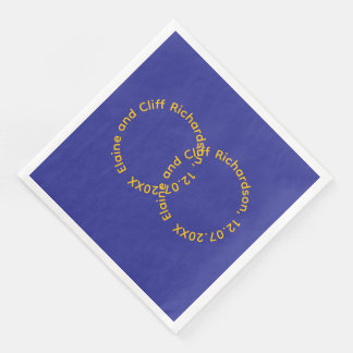 Wedding Names in Circles Navy Blue Napkin