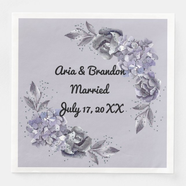 Wedding Napkin with Slate Blue Flowers (Front)