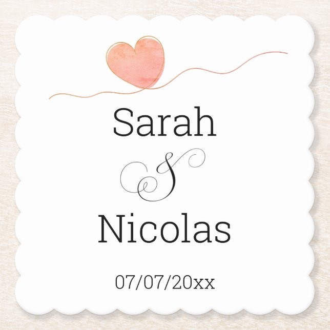 Wedding napkins personalised minimalist paper coaster (Front)