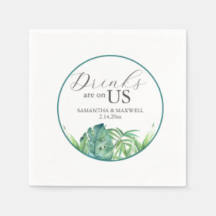 Wedding Napkins Tropical Watercolor Palm Leaves