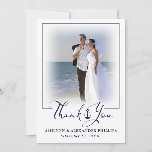 Wedding Nautical Anchor 2 Photos Script Thank You (Front)