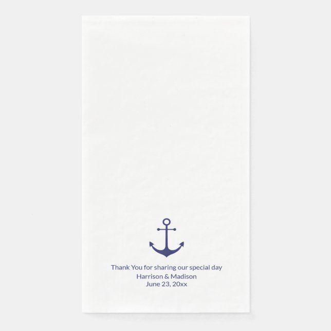 Wedding nautical anchor navy blue and white napkin (Front)