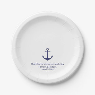 Wedding nautical anchor navy blue and white paper plate