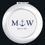 Wedding nautical anchor navy blue monogram favours compact mirror<br><div class="desc">Wedding nautical anchor navy blue monogram initials favours Compact Mirror,  Bridesmaid Gifts.
Minimalist elegant design
customisable text
check the rest of the collection for favours,  gift tags,  stickers,  seals,  labels,  party supplies,  gift bags,  gift boxes,  cards,  etc
great for seaside ocean beach coastal style Weddings</div>