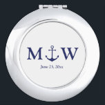 Wedding nautical anchor navy blue monogram favours compact mirror<br><div class="desc">Wedding nautical anchor navy blue monogram initials favours Compact Mirror,  Bridesmaid Gifts.
Minimalist elegant design
customisable text
check the rest of the collection for favours,  gift tags,  stickers,  seals,  labels,  party supplies,  gift bags,  gift boxes,  cards,  etc
great for seaside ocean beach coastal style Weddings</div>