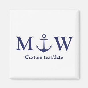 Wedding nautical anchor navy blue monogram favours magnet