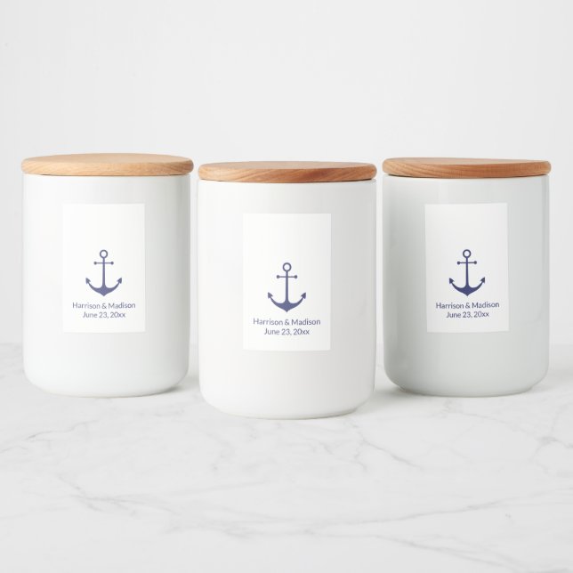Wedding nautical anchor navy blue white elegant food label (Bottles)