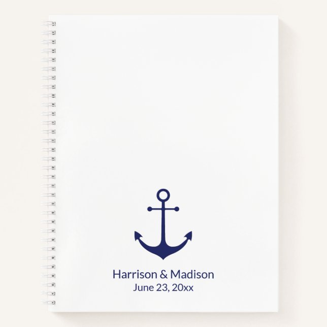 Wedding nautical anchor navy blue white elegant gu notebook (Front)