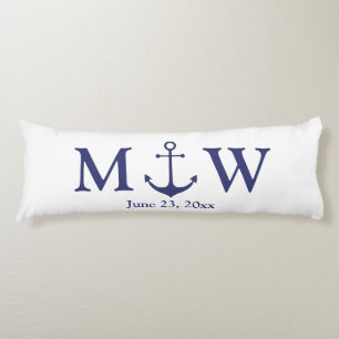 Wedding nautical anchor navy blue white monogram body cushion