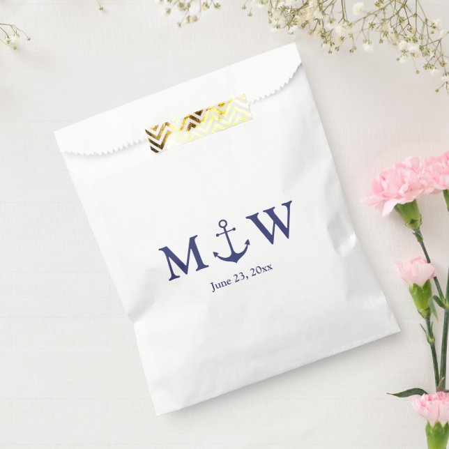 Wedding nautical anchor navy blue white monogram favour bag (Sealed)