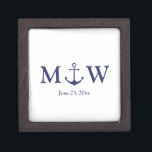 Wedding nautical anchor navy blue white monogram gift box<br><div class="desc">Wedding nautical anchor navy blue and white monogram initials Gift Box
Minimalist elegant design
customisable text
check the rest of the collection for favours,  gift tags,  stickers,  seals,  labels,  party supplies,  gift bags,  gift boxes,  cards,  etc
great for seaside ocean beach coastal style Weddings</div>