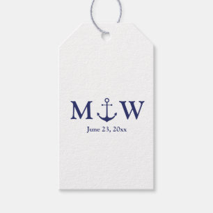 Wedding nautical anchor navy blue white monogram gift tags