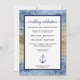 Wedding #Nautical Blue & Gold Event / Florida Invitation