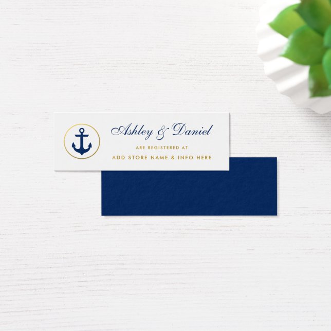 Wedding Nautical Blue Gold Registry Insert Card (Desk)