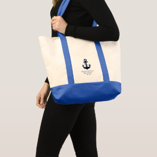 Wedding Nautical Navy Blue Anchor Custom Tote Bag