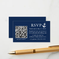 Wedding Nautical Navy Blue Anchor RSVP QR