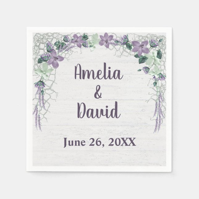 Wedding Nautical Net On Whitewashed Wood Napkin (Front)