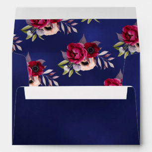 Wedding navy blue burgundy florals envelope