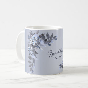 Wedding Navy Blue Floral Silver Gray Party Elegant Coffee Mug