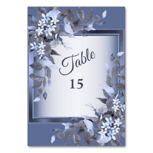 Wedding Navy Blue Floral Silver Grey Party Table Number