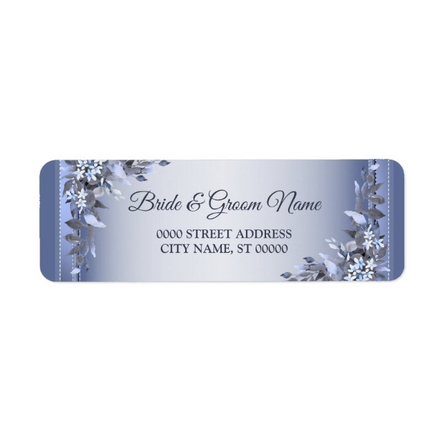 Wedding Navy Blue Floral Silver Return Address Label (Front)