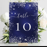 Wedding navy blue glitter table number<br><div class="desc">Simple and elegant. A navy blue background,  the blue colour is uneven.  Decoratedwith faux silver glitter,  sparkles.  Personalise and add table numbers.   White text.</div>