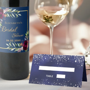 Wedding navy blue silver glitter sparkles place card