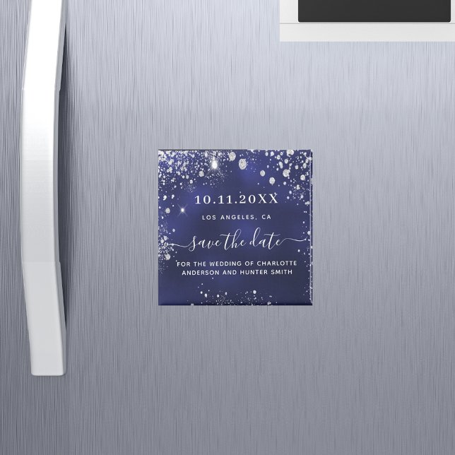 Wedding navy blue silver save the date magnet (Creator Uploaded)